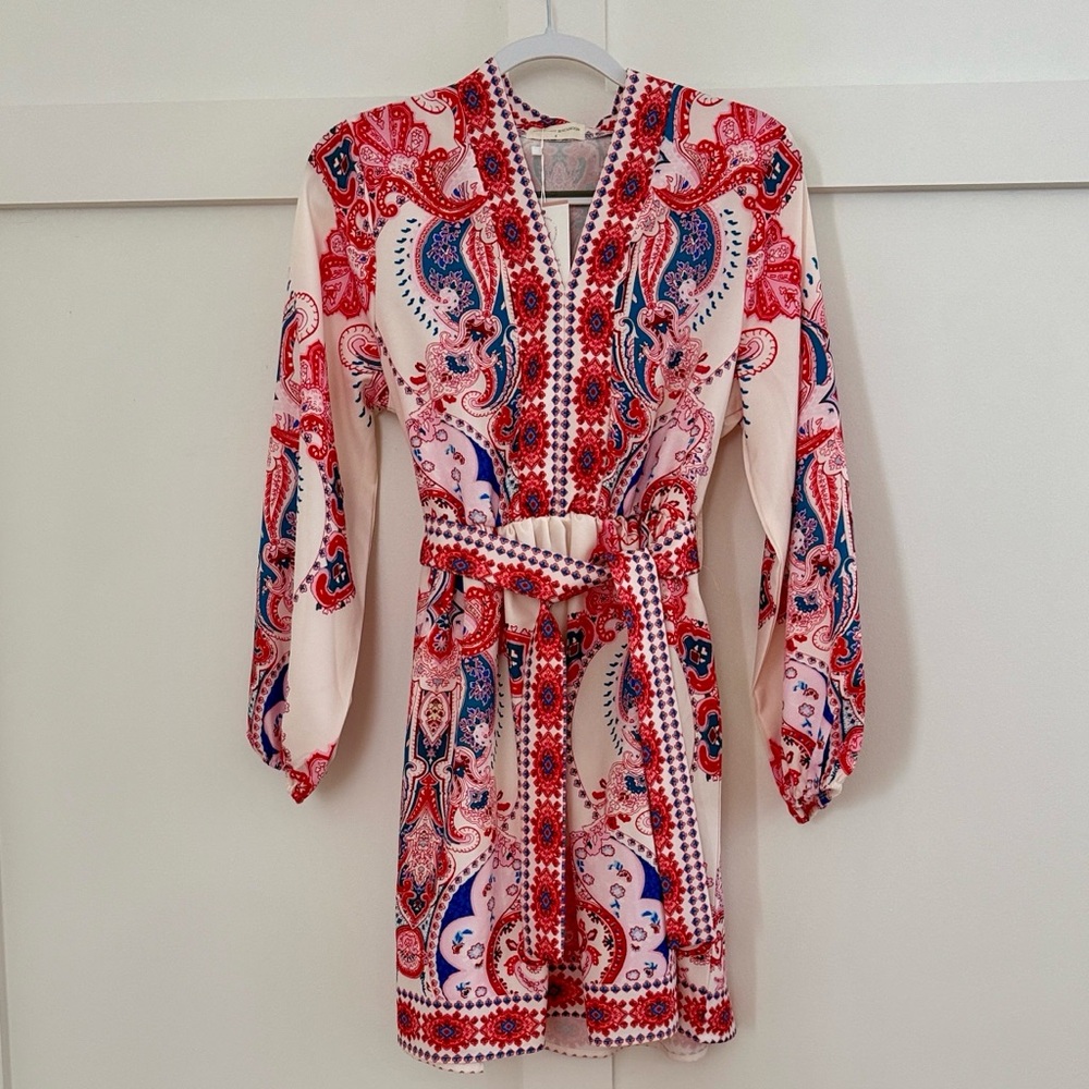 Goodnight Macaroon Red and Pink Paisley Long Sleeve Dress